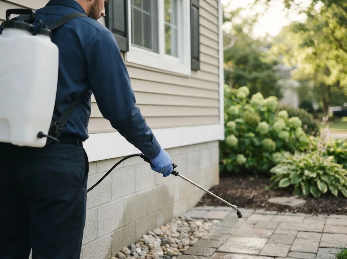 Pest control technician inspecting a home in South Bristol, ME